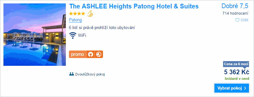 The ASHLEE Heights Patong Hotel & Suites, 5.362 Kč