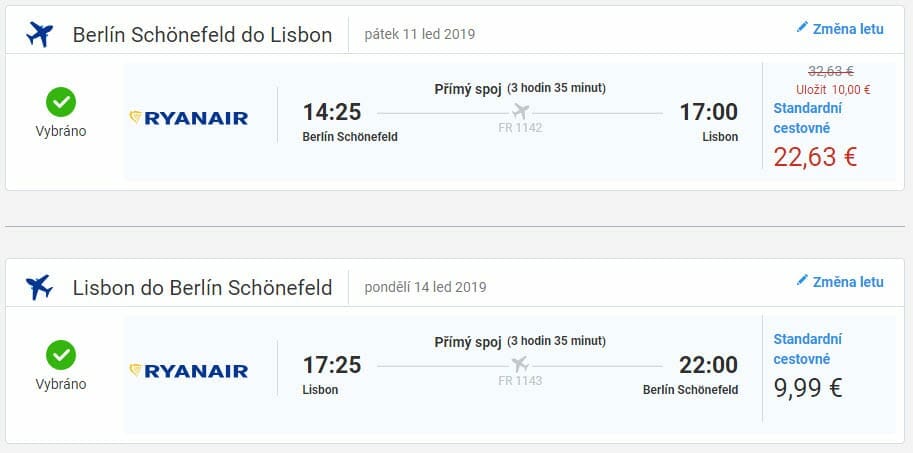 Belrín - Lisabon, 11. až 14. ledna (Letenky Ryanair)