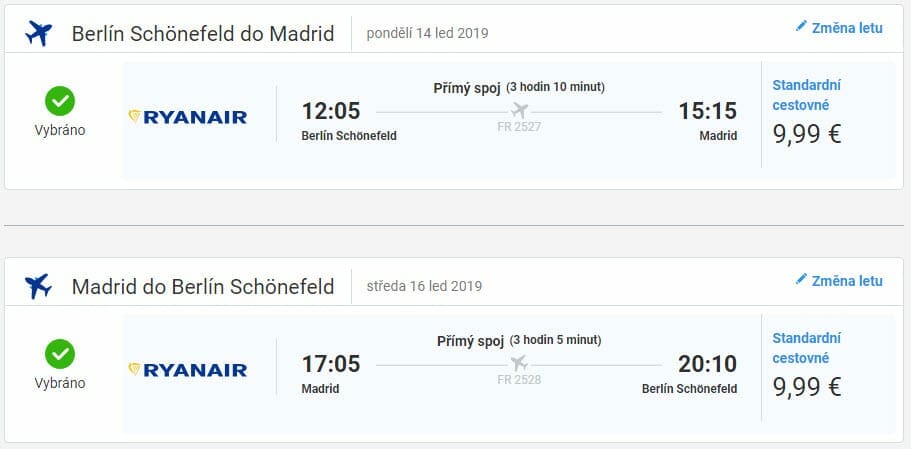 Berlín - Madrid, 14. až 16. leden (Letenky Ryanair)